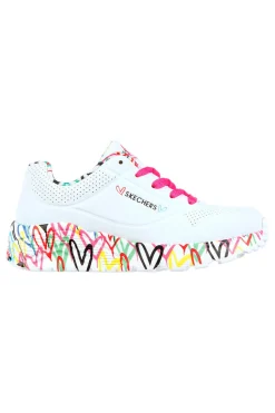 Sneakers bianche con cuori colorati Skechers Uno Lite