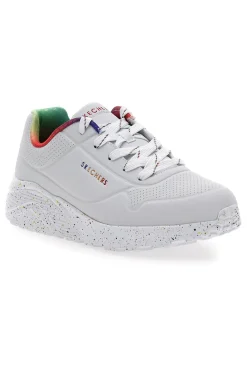 Sneakers bianche con dettagli arcobaleno e suola maculata Skechers Uno Lite Rainbow Speckle