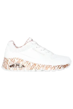 Sneakers bianche con stampa cuori oro rosa e cuscinetto ad aria Skechers UNO Loving Love