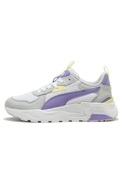Sneakers bianche e lilla con inserti gialli in mesh e IMEVA Puma Trinity Lite Jr