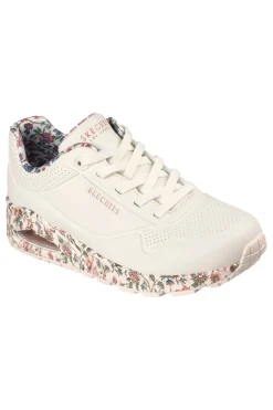 Sneakers bianche fantasia floreale con suola ad aria e lacci fissi Skechers Uno Safari Time