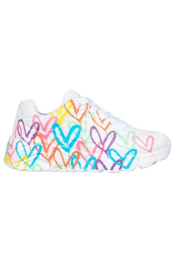 Sneakers bianche multicolor con cuori UNO Lite Spread the Love Skechers