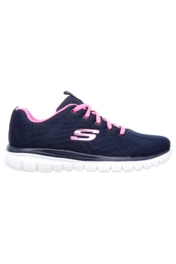 Sneakers blu con dettagli rosa in mesh e Memory Foam Skechers Graceful Get Connected