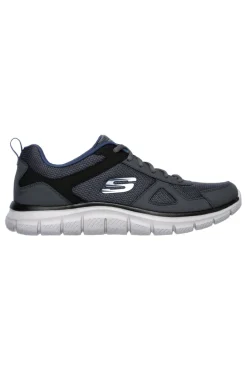 Sneakers grigio e blu in pelle e mesh con Memory Foam Skechers Track Scloric