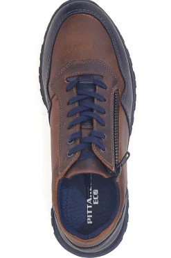 Sneakers marroni e blu in pelle con zip laterale Pittarello eco 25275003