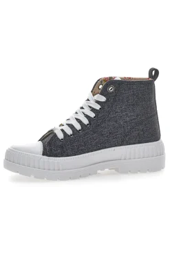 Sneakers Mid Cut Cotton Belt Linen Nere