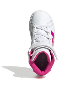 Sneakers mid-cut bianche con strisce fucsia Adidas Grand Court Mid K