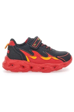 Sneakers Nere con Fiamma Rossa Laterale e Luci Pitt Kids K22886
