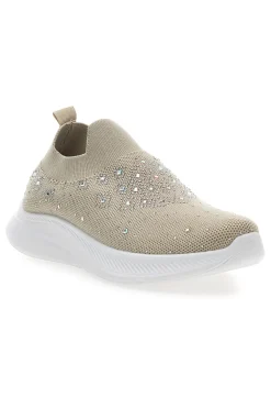 Sneakers Slip On Beige con Tomaia in Mesh e Pietre Decorative CANGURO CS1226
