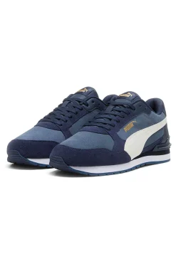 Sneakers ST Runner v4 in suede blu con banda laterale bianca