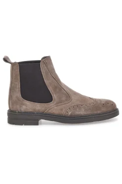 Stivaletti Beatles tortora in camoscio con lavorazione brogue Pittarello 44
