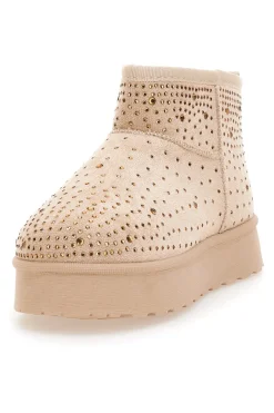 Stivaletti beige con strass e interno caldo con pelo Grazie Girls GB2030