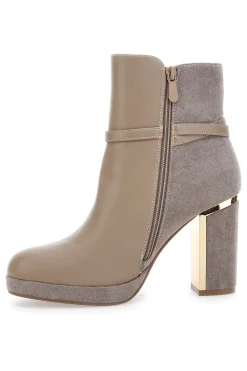 Stivaletti Beige con Tacco Alto e Plateau e Dettagli Dorati Le Havre Paris RQ23WT7