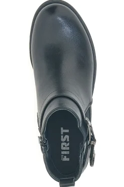Stivaletti neri con fibbia laterale e tacco basso The First P621