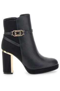 Stivaletti Nero con Tacco Alto e Plateau e Dettagli Dorati Le Havre Paris RQ23WT7
