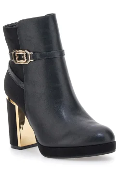 Stivaletti Nero con Tacco Alto e Plateau e Dettagli Dorati Le Havre Paris RQ23WT7