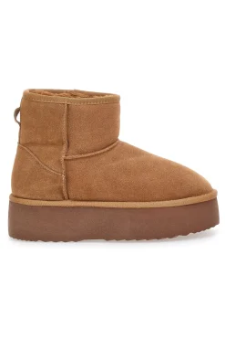 Stivaletti pantofole camel con suola platform e interno in pelo Mon Dieu L1251