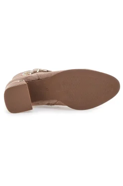 Stivaletti taupe con tacco medio e dettagli gioiello The First P617