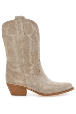 Stivaletti texani beige in vera pelle ricamati Pittarello love TEX4090