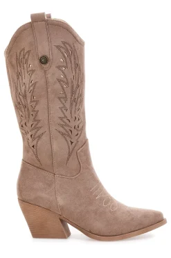 Stivaletti texani taupe con ricami laser Cafè Cost RQ9241