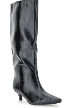 Stivali neri lucidi con tacco basso a rocchetto Le Havre Paris 73116K01