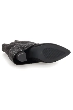 Stivali texani neri con tacco alto e strass The First P606