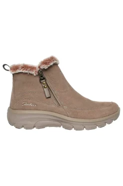 Taupefarbene Stiefeletten mit Reißverschluss und Memory Foam Skechers Easy Going Cool Zip