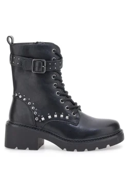 THE FIRST 503 Schwarze Stiefel mit Nieten und Schnalle