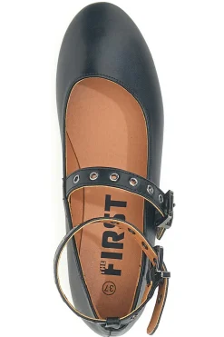 The First IDEA2286 Schwarze Ballerinas mit Nietenriemen