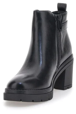 The First P629 Schwarze Stiefeletten mit mittelhohem Absatz und seitlichem Riemen