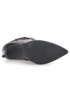 The First P626 Schwarze Stiefeletten mit hohem Absatz und goldenem Riemen