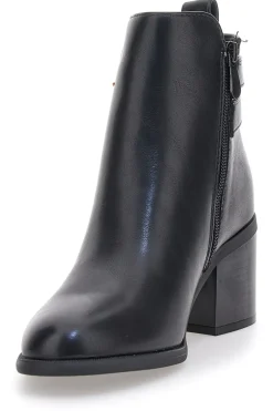 The First P635 Schwarze Stiefeletten mit Absatz und doppelter goldener Schnalle