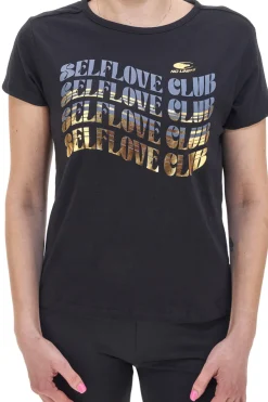 T-Shirt Nera con Stampa Frontale NO LIMITS LABK003S25