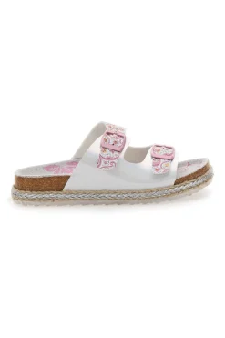 Weiße Hausschuhe mit doppeltem rosa Glitzerband PITT KIDS 14507