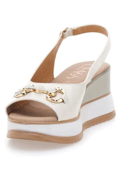 Weiße Ledersandalen mit Keilabsatz und Kette Made in Italy PITTARELLO CLASS 21243