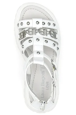 Weiße Sandalen mit Nieten und Metalllogo Laura Biagiotti 96219451