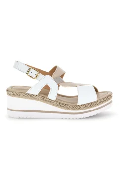 Weiße Sandalen mit Plateau-Keil und Riemen im Pittarello-Look MK3313109