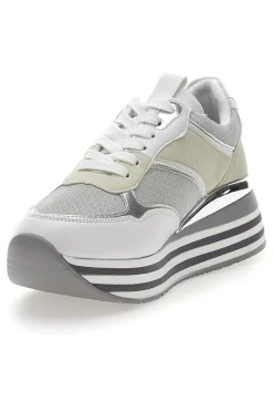 Weiße Schnürschuhe mit Plateau und Obermaterial mit Glitzer CAFE‘ COST H1506049