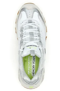 Weiße Schuhe mit schillernden Einsätzen und Memory Foam Skechers D'Lites Dazzling Shine
