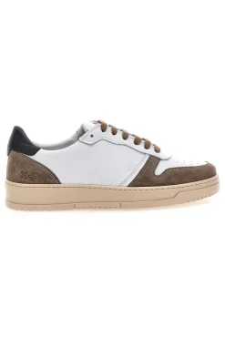 Weiße Sneakers aus echtem Leder mit braunen Details PTR 3002