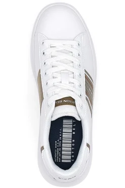 Weiße Sneakers mit goldenen Seitenstreifen Baumwollgürtel BRIGHTON 2.0 LTH