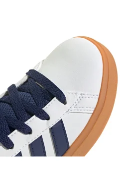 Weiße Sneakers mit Schnürsenkeln und blauen Seitenbändern Adidas GRAND COURT 2.0 K