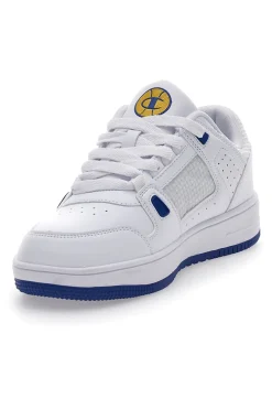 Weiße Turnschuhe mit gelbem Champion Rebound Summerized Low-Logo