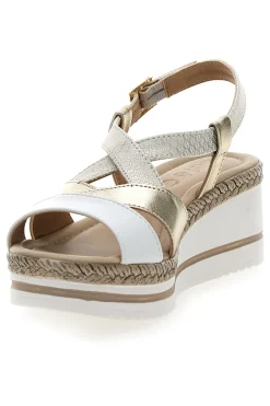 Weiße und beige Sandale mit mittlerem Keilabsatz PITTARELLO LOOK MK3234109