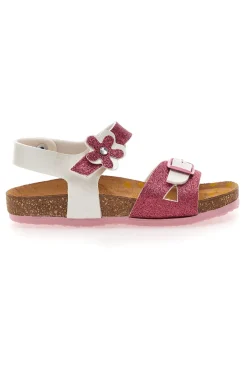 Weiße und fuchsiafarbene Sandalen mit Glitzerblume PITTARELLO BIO 257A084SR