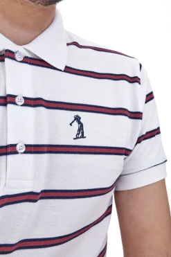 Weißes Poloshirt mit halben Ärmeln und roten Streifen US Golf Club 1350