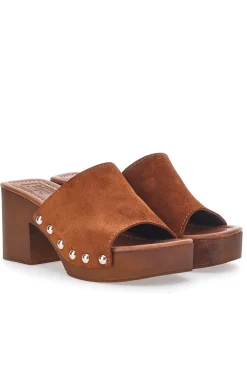Zoccoli Marroni in Vera Pelle con Tacco Effetto Legno PITTARELLO LOVE 4850