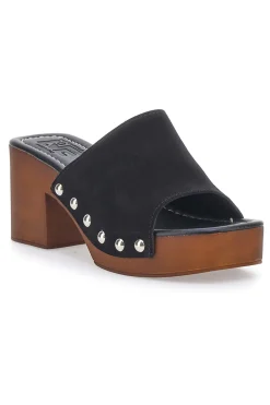 Zoccoli Neri in Vera Pelle con Tacco Effetto Legno PITTARELLO LOVE 4850