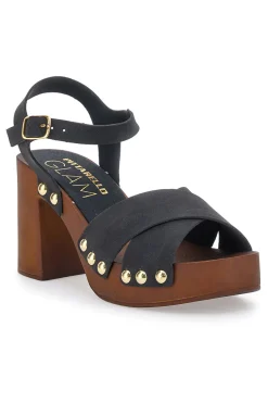 Zoccoli Sandali Neri Con Tacco 9 Cm Pittarello 8507