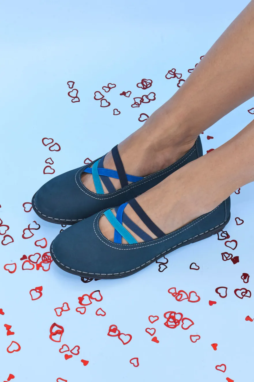 Ballerine blu in vera pelle con fasce elastiche Prima riga 19840FRUIT